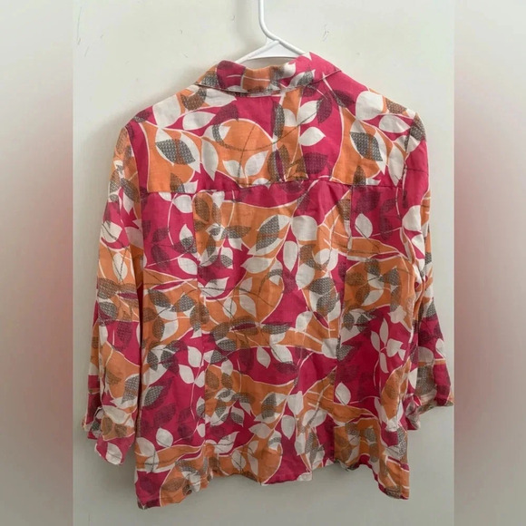 JM Collection shirt womens 14 button down linen collared floral print Bloomcore - Picture 2 of 5